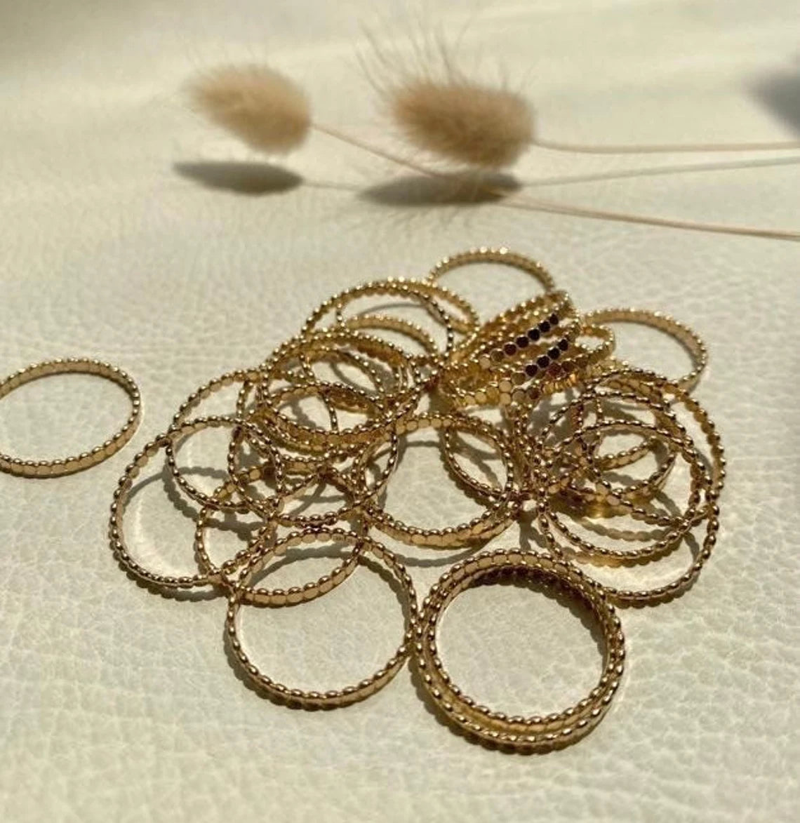 14K Gold Filled FLAT-Beaded Stack Ring |Dainty Layering Ring